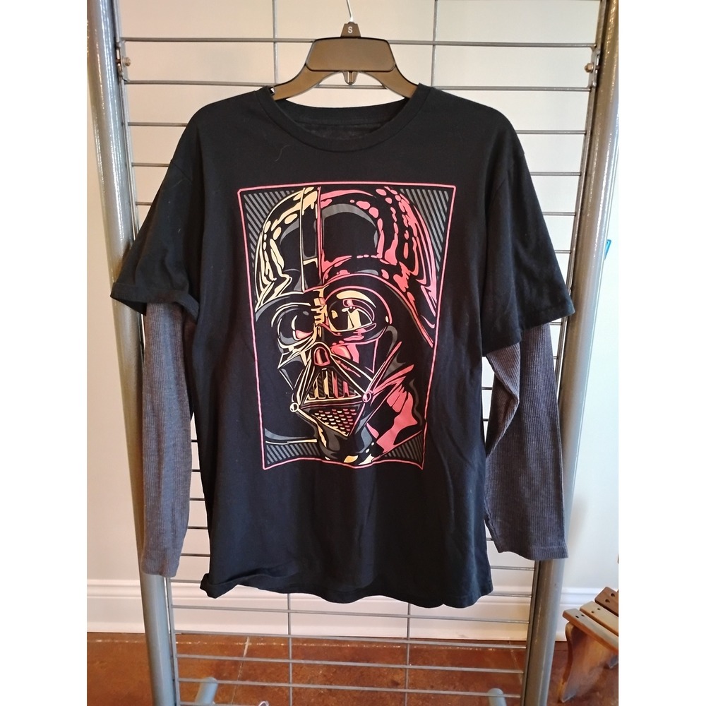 Starβ Wars Darth Vader Layered Look Graphic T-Shirt Mens XL Black Pink Thermal